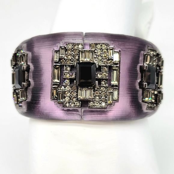 Alexis Bittar RARE, HUGE, WIDE Purple Lucite with Diamond Swarovski Crystals - Picture 1 of 13